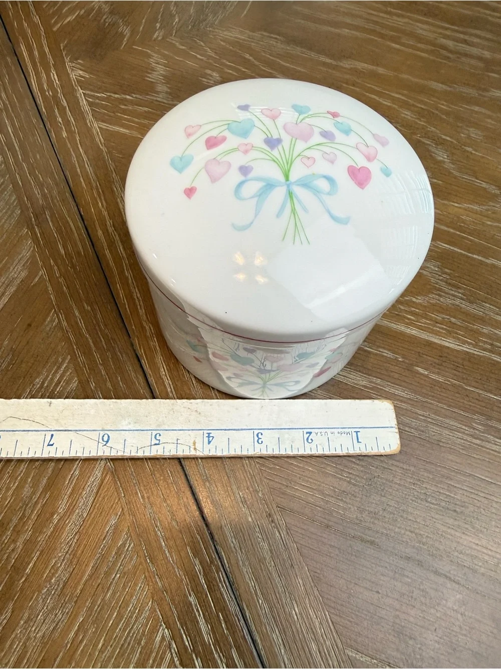 Vintage FTDA Pastel Heart Bouquet Canister/ Trinket Jar 1987 80's Deco